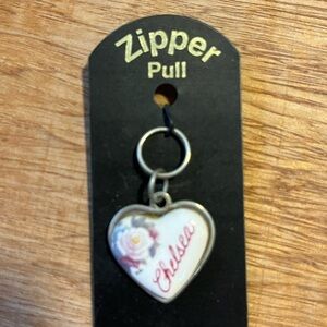 NWT Heart Zipper Pull with Pink and White Floral Design- Chelsea